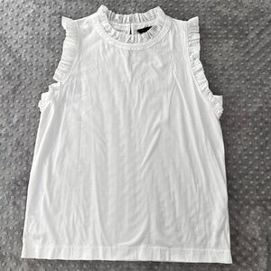 Banana Republic Ruffled Couture Tee Sleeveless Top Sz Large White Supima Cotton